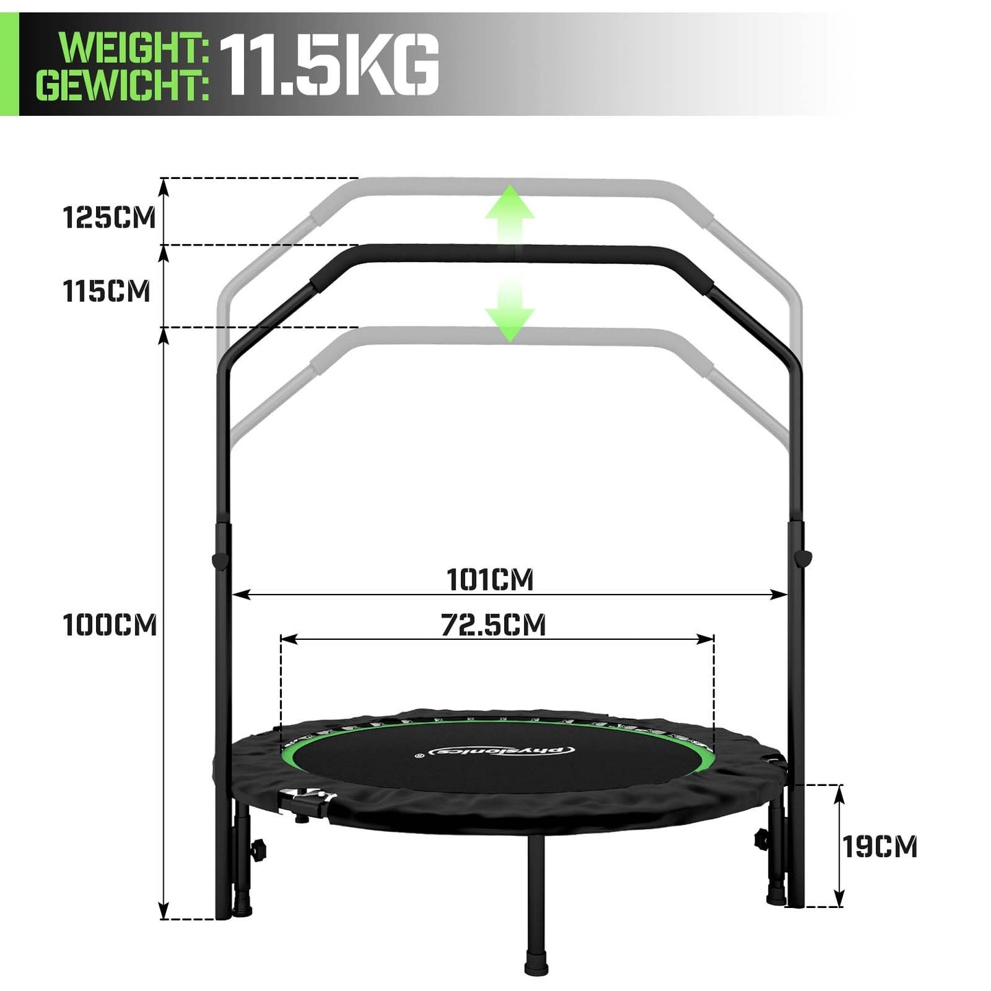 Diamètre de la poignée du trampoline Physionics Fitness 101 cm