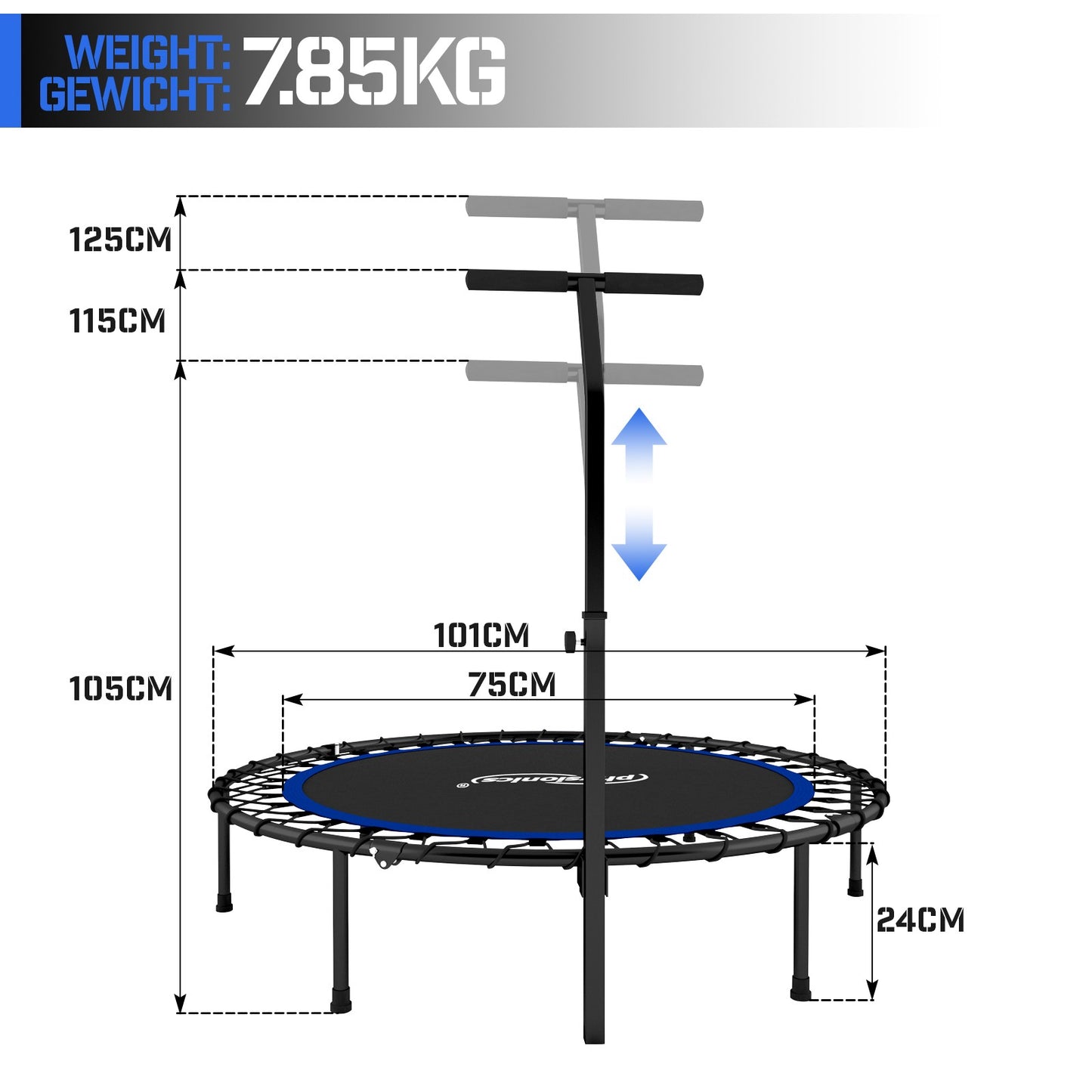 Diamètre de la poignée du trampoline Physionics Fitness 101 cm