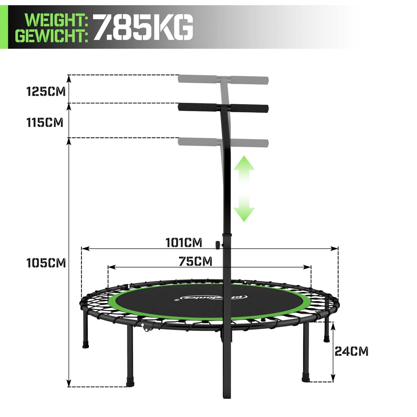 Diamètre de la poignée du trampoline Physionics Fitness 101 cm