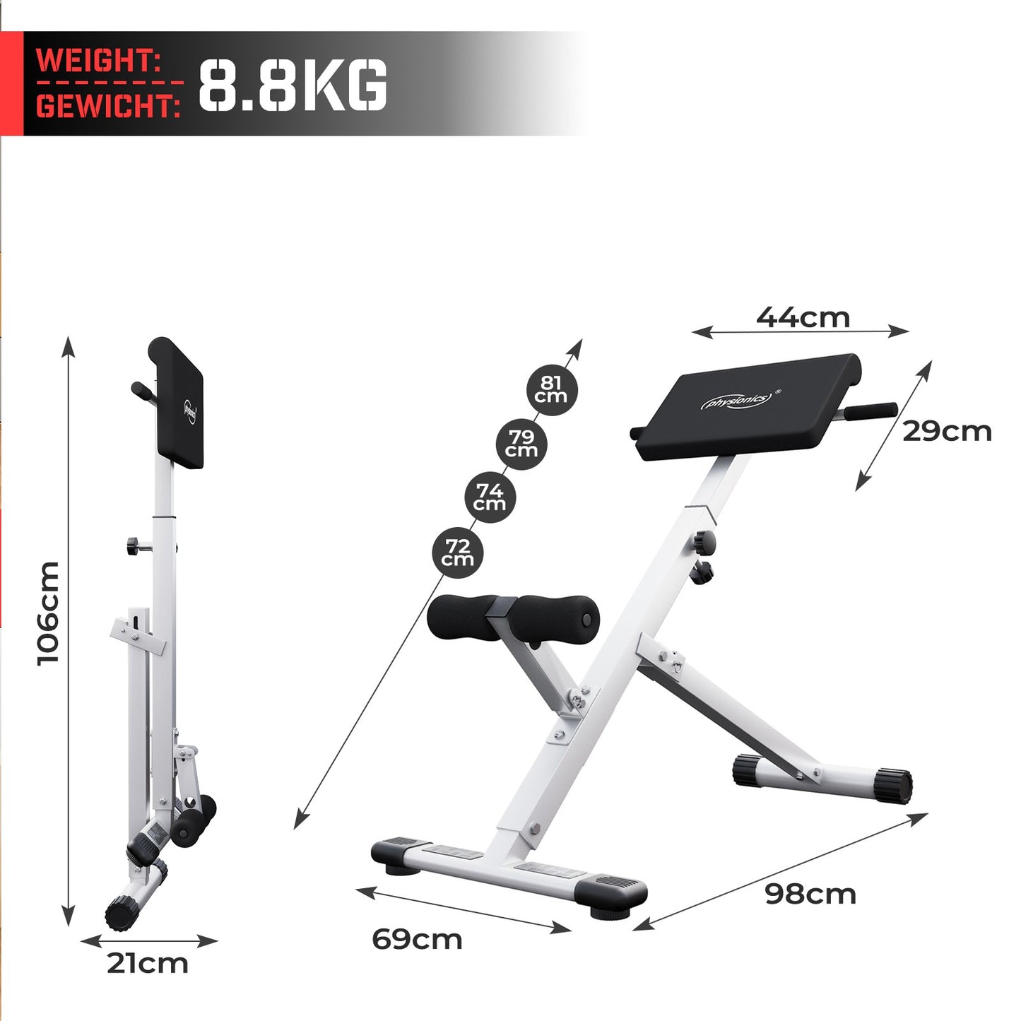 Physionics Hyperextensie Bank Rugtrainer