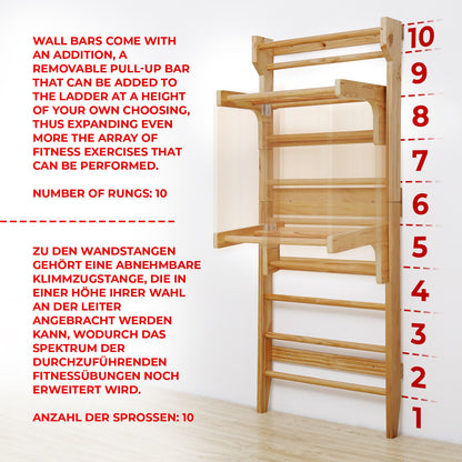 Structure d'escalade intérieure en bois Physionics avec barre de traction