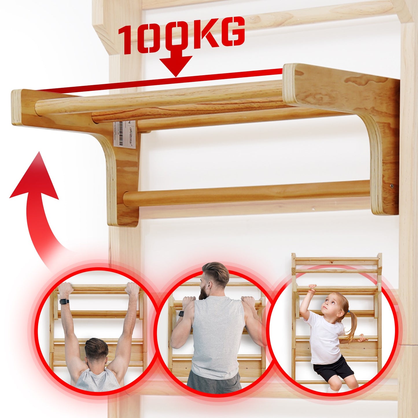 Cadre d'escalade en bois avec barre de traction Physionics