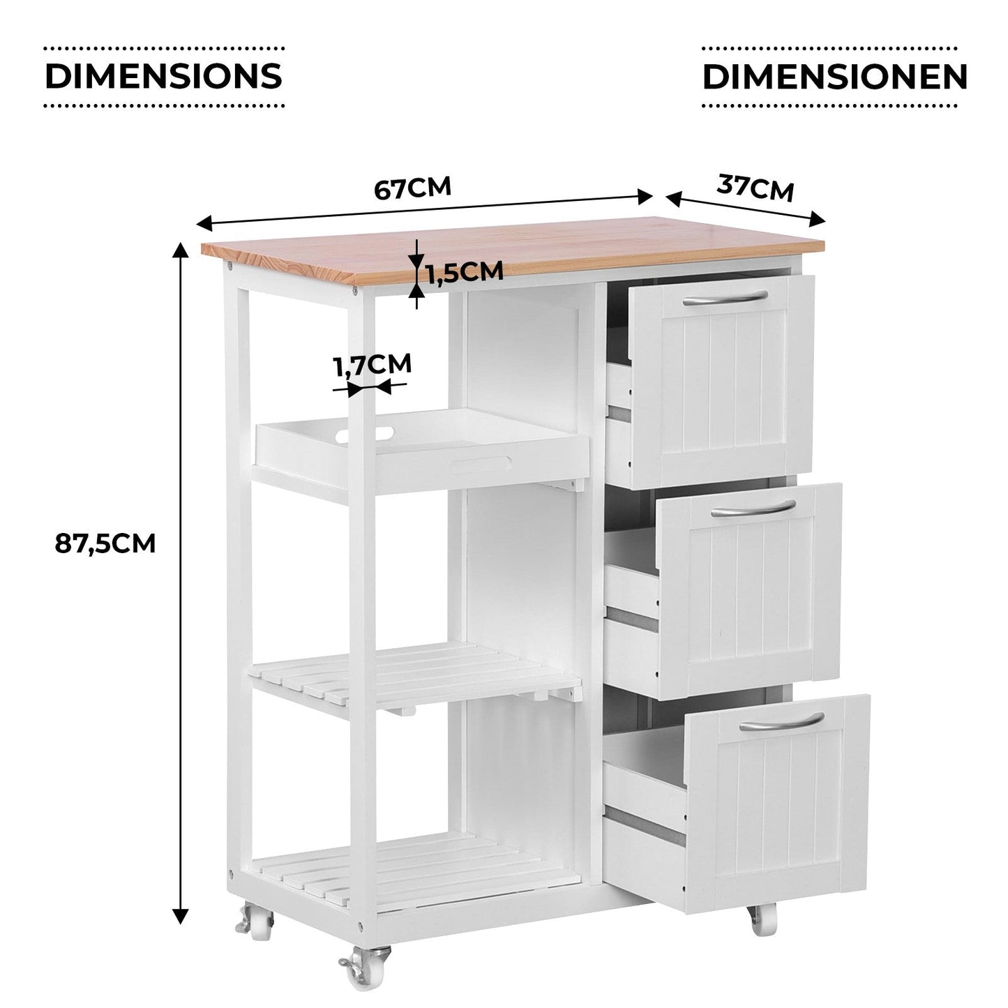 Miadomodo Keukentrolley op wielen