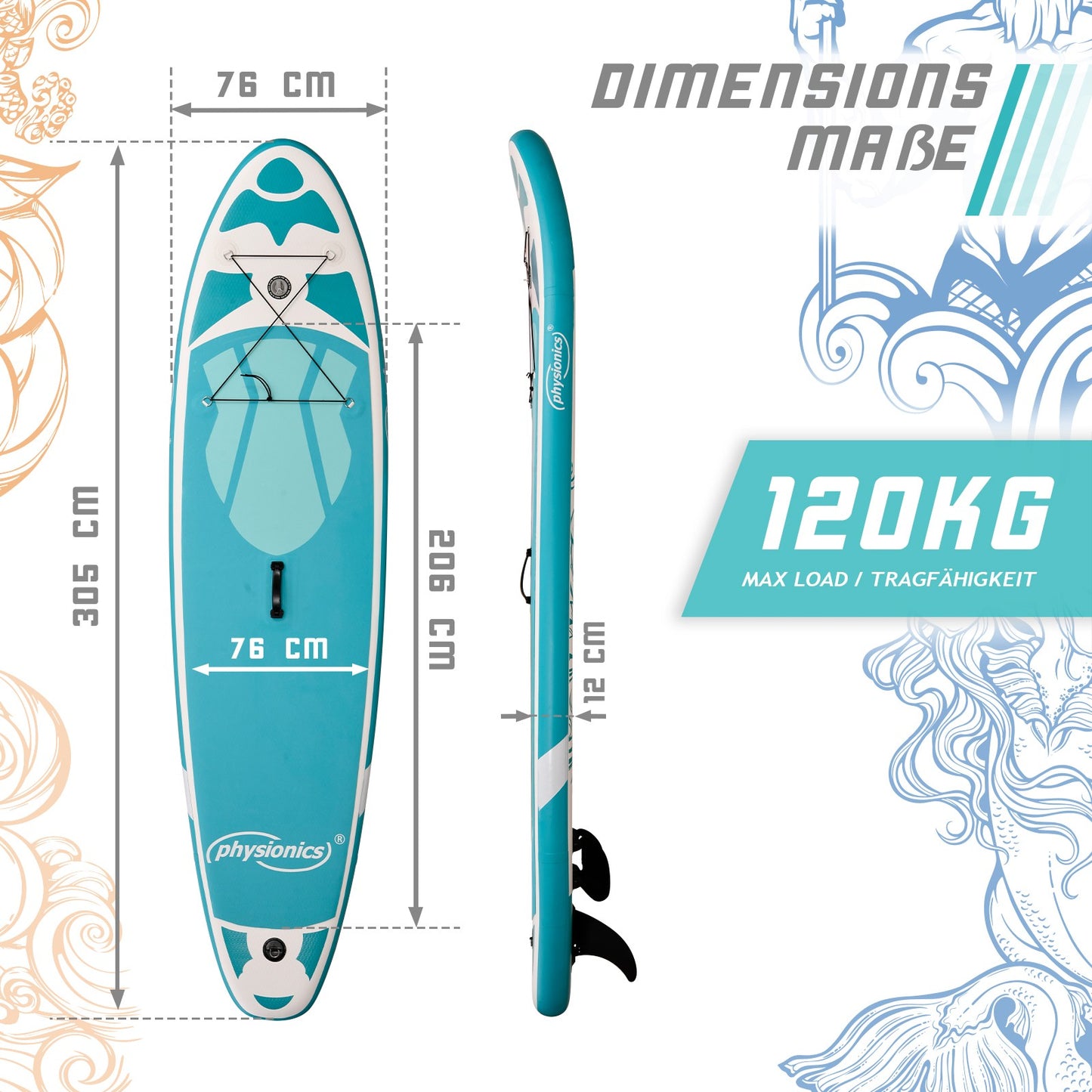 Planche de SUP Physionics 305 cm Ensemble complet Sports nautiques