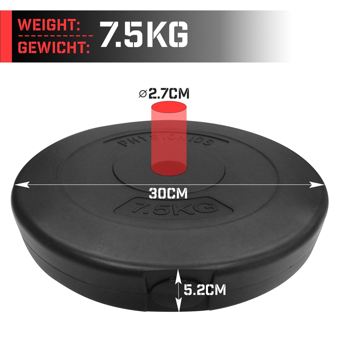 Disques de poids Physionics en plastique 2x7,5 kg