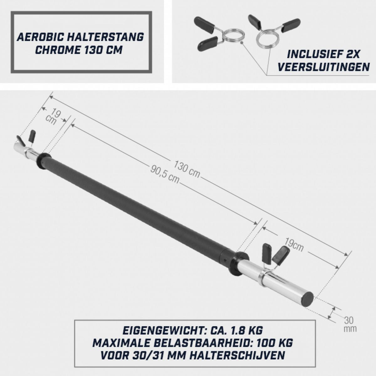 Aerobic Halterstang Met Verchroomd Schijfopnamedeel 130 cm