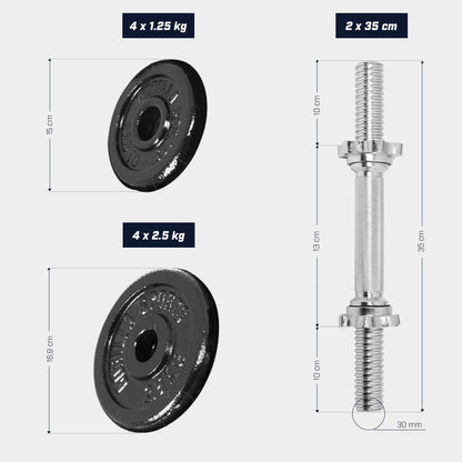 Dumbellset 20 kg Gietijzer incl. Koffer