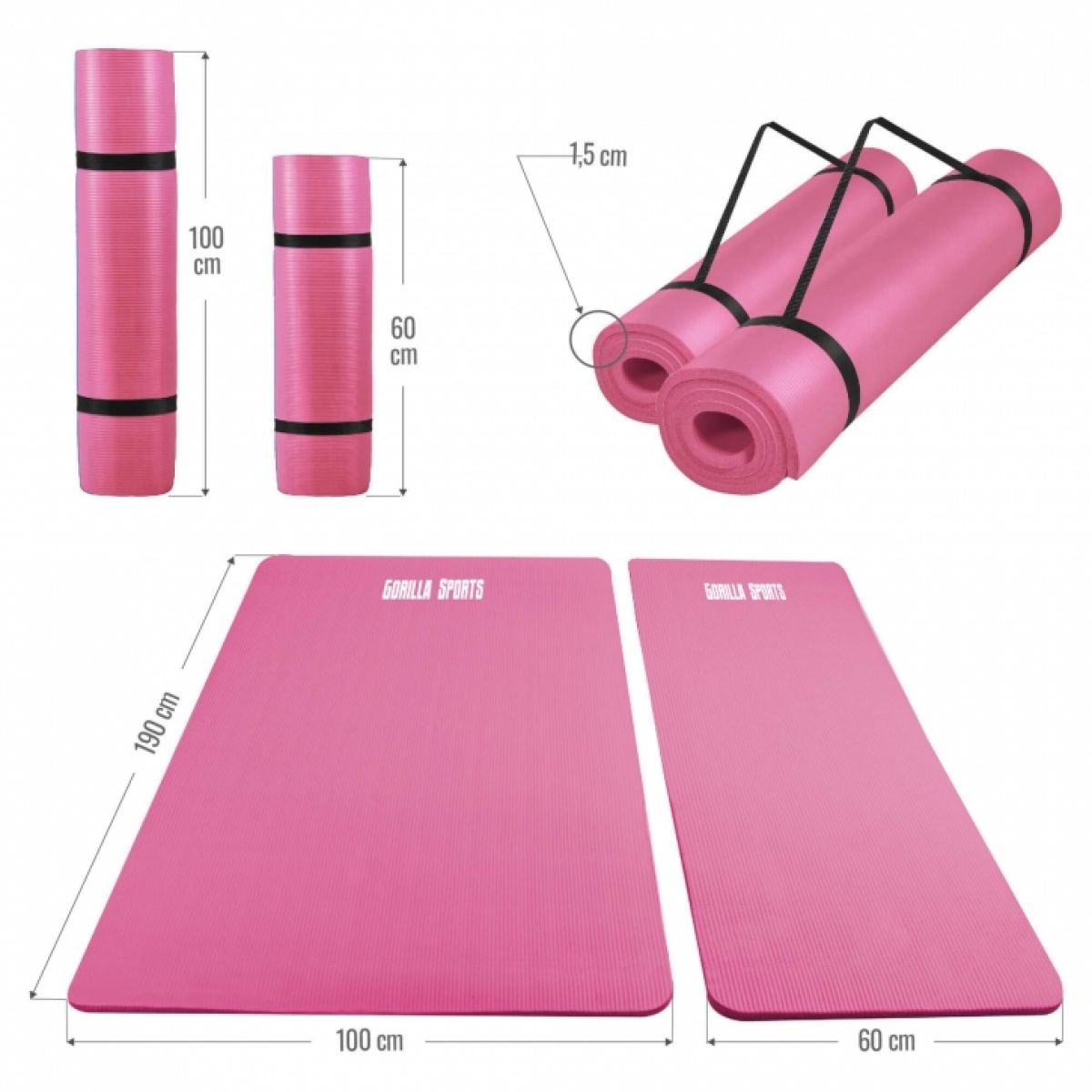 Fuchsia -  Yogamat Deluxe 190 x 60 x 1,5 cm