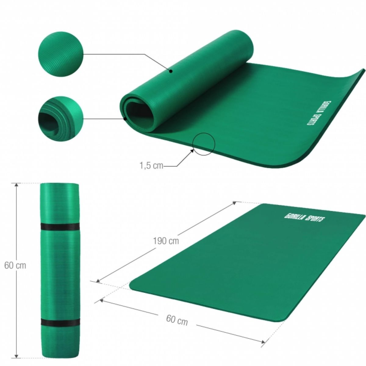 Groen - Yogamat Deluxe 190 x 60 x 1,5 cm