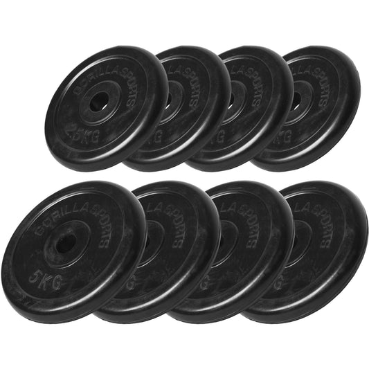 Voordeelbundel 30 kg ( 4 x 2,5 en 4 x 5 kg) Halterschijven Rubber