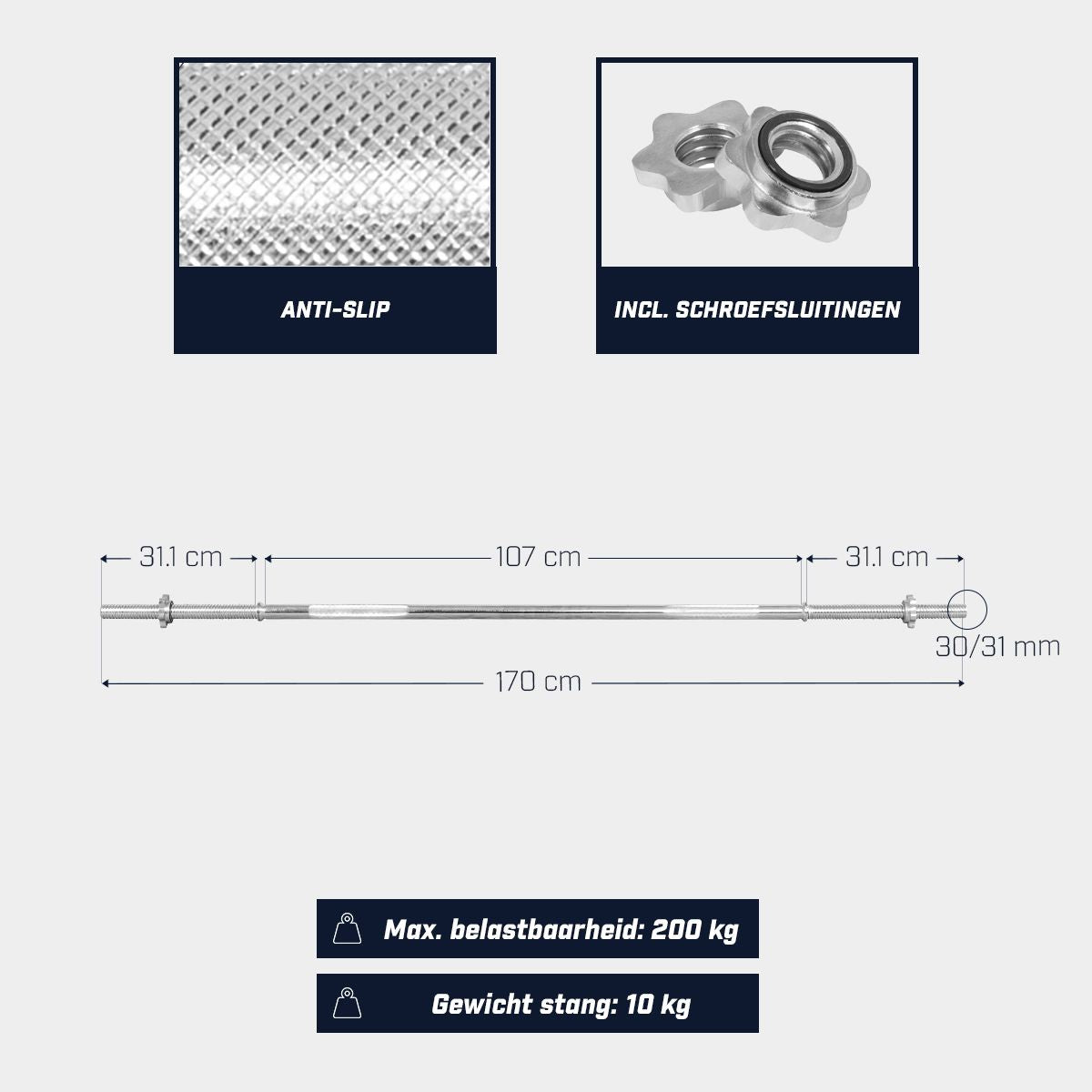 Lange Halterstang 170 cm (schroefsluiting)