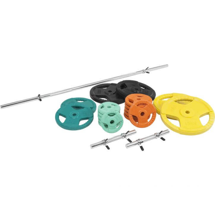 Kit d'haltères 100 kg Gripper Fonte Revêtement Caoutchouc - Verrouillage à Ressort 30 mm