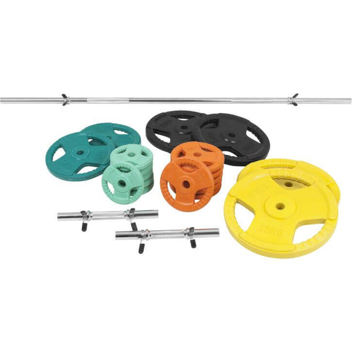 Kit d'haltères 100 kg Gripper Fonte Revêtement Caoutchouc - Verrouillage à Ressort 30 mm